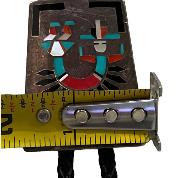 F.L. Natachu Sterling Silver and Inlay Stones Rainbow Man Bolo Tie Vintage Zuni - Picture 15 of 16